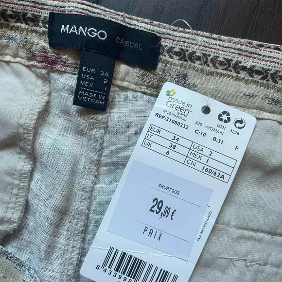 NWT MANGO Tribal Print Linen Like Shorts - Size 2 - Picture 6 of 8